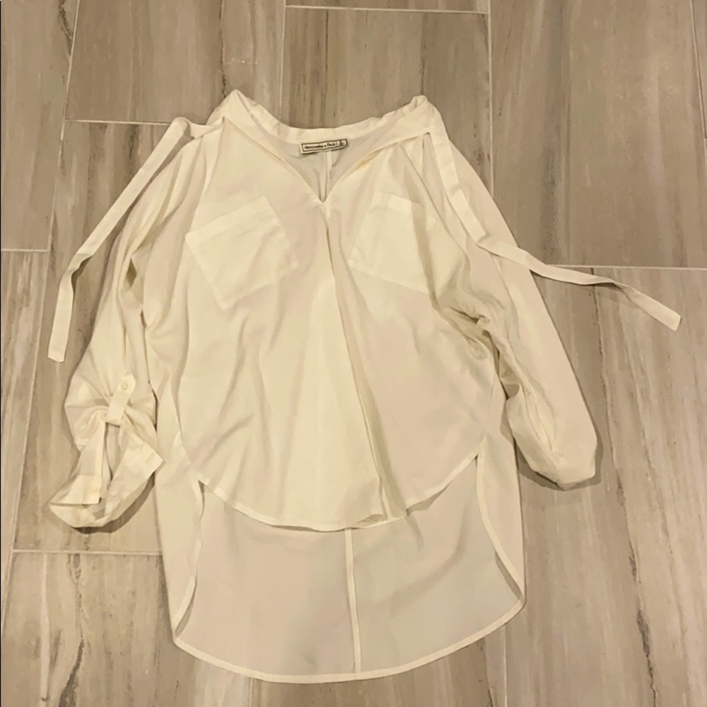 White Tie-Neck Blouse